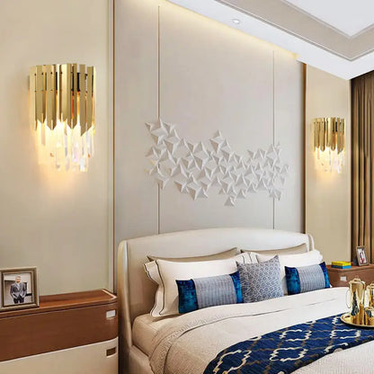 Modern brass wall mount light with clear crystal prism bedroom sconce