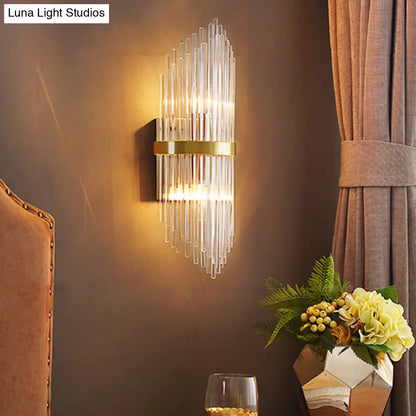DecorBites™ Modern Brass Wall Sconce Light with Fluted Glass Shade - 3-Light Bedroom Sconce, 7/9.5" Width