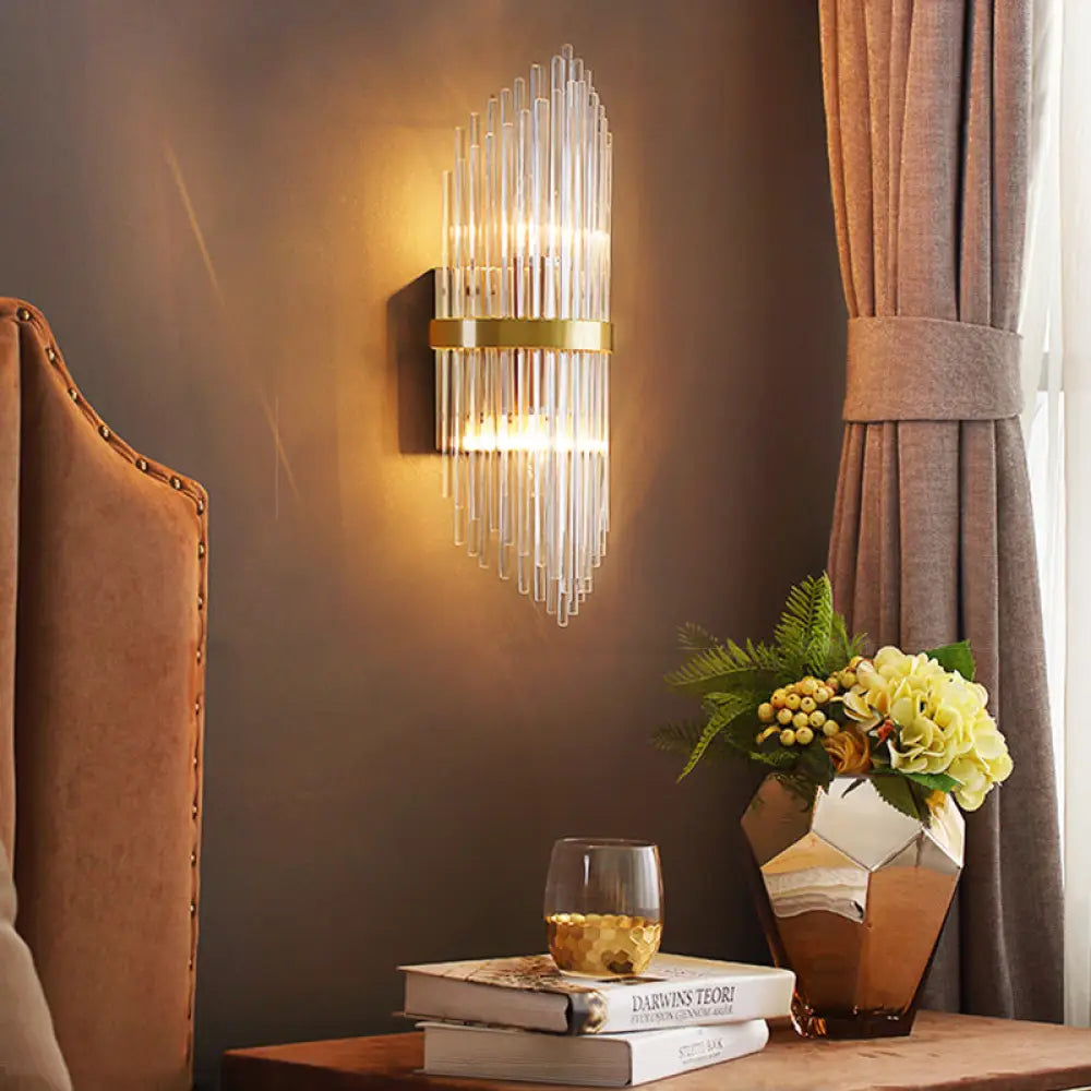 DecorBites™ Modern Brass Wall Sconce Light with Fluted Glass Shade - 3-Light Bedroom Sconce, 7/9.5" Width
