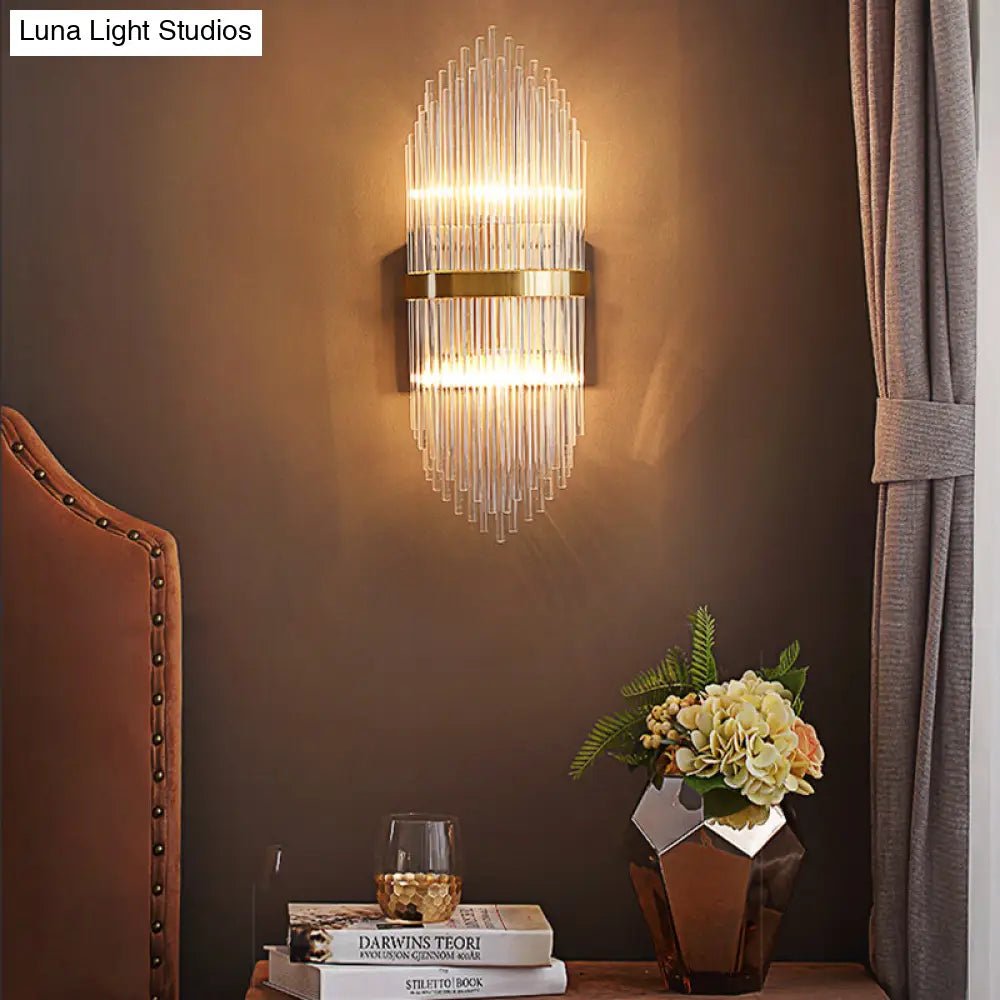 DecorBites™ Modern Brass Wall Sconce Light with Fluted Glass Shade - 3-Light Bedroom Sconce, 7/9.5" Width