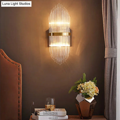 DecorBites™ Modern Brass Wall Sconce Light with Fluted Glass Shade - 3-Light Bedroom Sconce, 7/9.5" Width