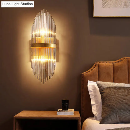DecorBites™ Modern Brass Wall Sconce Light with Fluted Glass Shade - 3-Light Bedroom Sconce, 7/9.5" Width