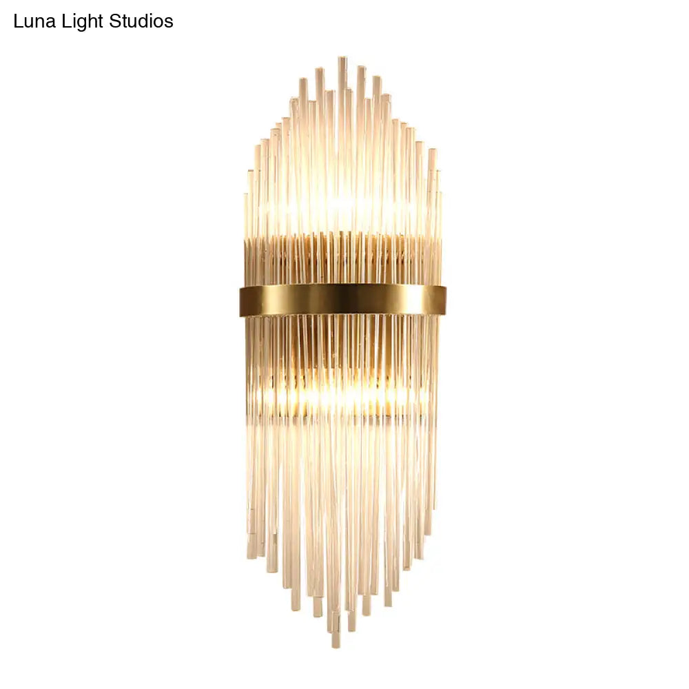DecorBites™ Modern Brass Wall Sconce Light with Fluted Glass Shade - 3-Light Bedroom Sconce, 7/9.5" Width