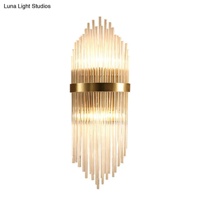 DecorBites™ Modern Brass Wall Sconce Light with Fluted Glass Shade - 3-Light Bedroom Sconce, 7/9.5" Width