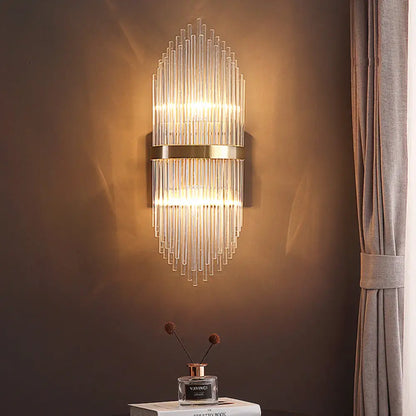 DecorBites™ Modern Brass Wall Sconce Light with Fluted Glass Shade - 3-Light Bedroom Sconce, 7/9.5" Width