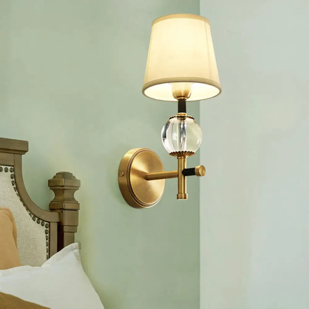 DecorBites™ Modern Brass Wall Sconce with Crystal Accent and Fabric Shade