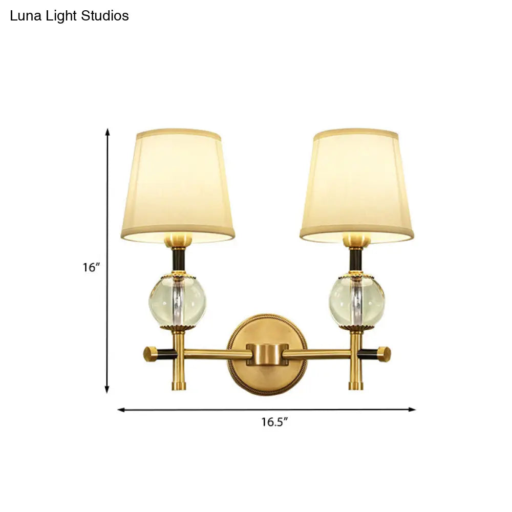 DecorBites™ Modern Brass Wall Sconce with Crystal Accent and Fabric Shade