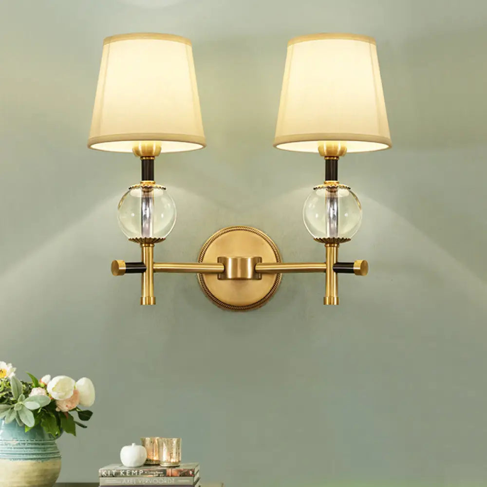 DecorBites™ Modern Brass Wall Sconce with Crystal Accent and Fabric Shade