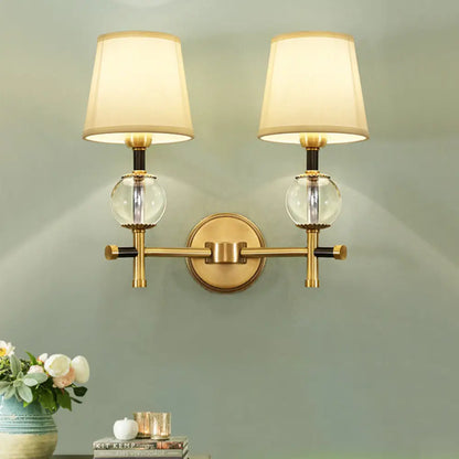 DecorBites™ Modern Brass Wall Sconce with Crystal Accent and Fabric Shade