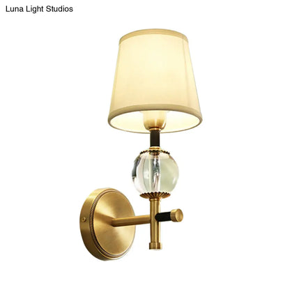 DecorBites™ Modern Brass Wall Sconce with Crystal Accent and Fabric Shade