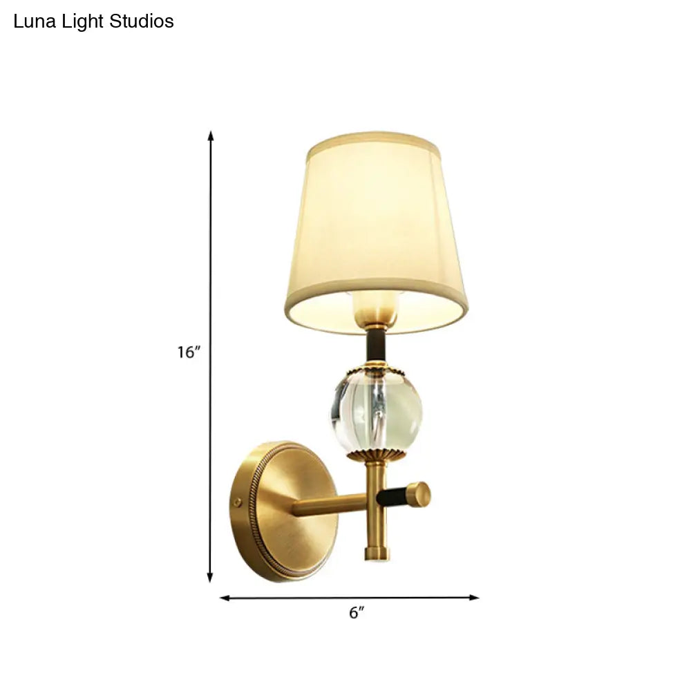 DecorBites™ Modern Brass Wall Sconce with Crystal Accent and Fabric Shade