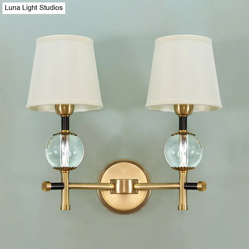DecorBites™ Modern Brass Wall Sconce with Crystal Accent and Fabric Shade