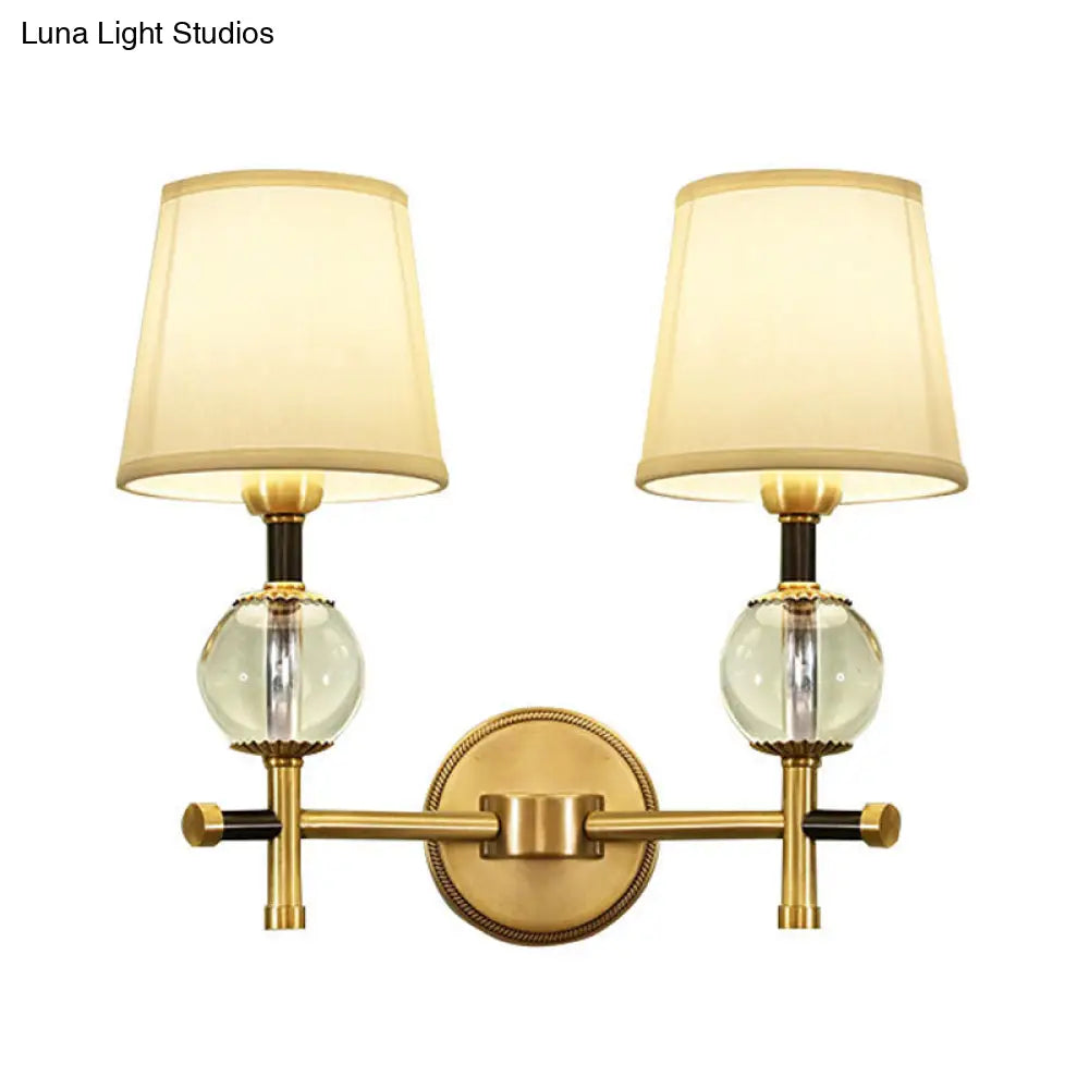 DecorBites™ Modern Brass Wall Sconce with Crystal Accent and Fabric Shade