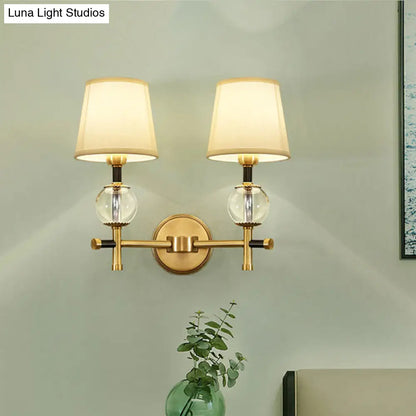 DecorBites™ Modern Brass Wall Sconce with Crystal Accent and Fabric Shade
