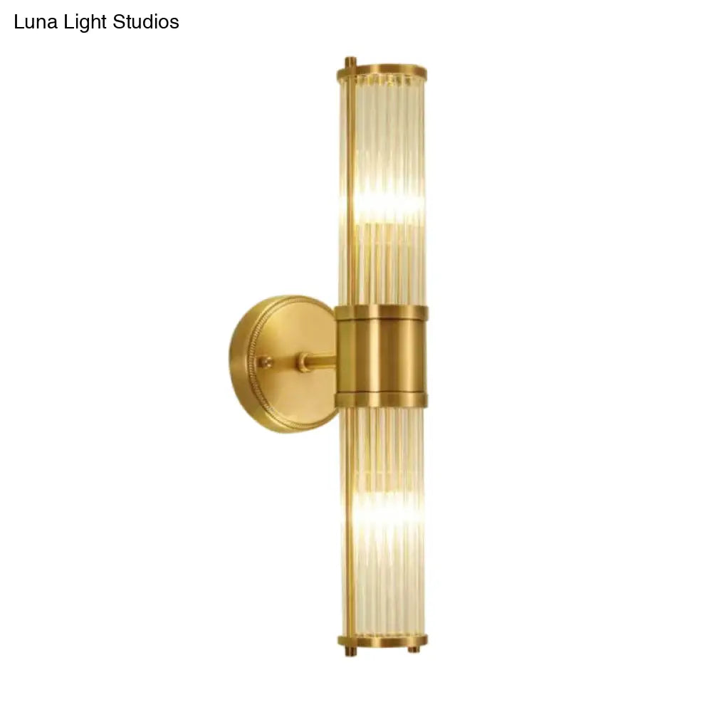 DecorBites™ Modern Brass Wall Sconce with Crystal Cylinder Shade - Ideal for Hallways and Wall Mount Lighting