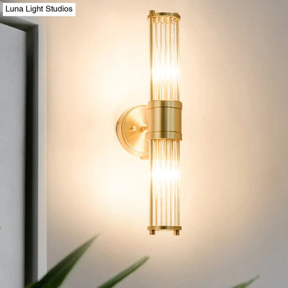 DecorBites™ Modern Brass Wall Sconce with Crystal Cylinder Shade - Ideal for Hallways and Wall Mount Lighting
