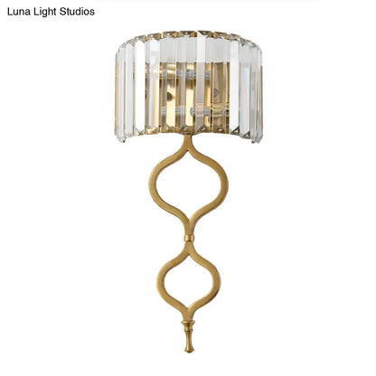 Modern brass wall sconce with crystal rectangle shade bedroom light