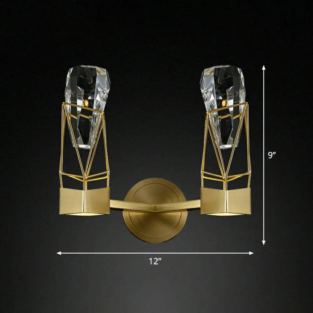 DecorBites™ Modern Brass Wall Sconce with Crystal Rock Deco, Metal Light Fixture