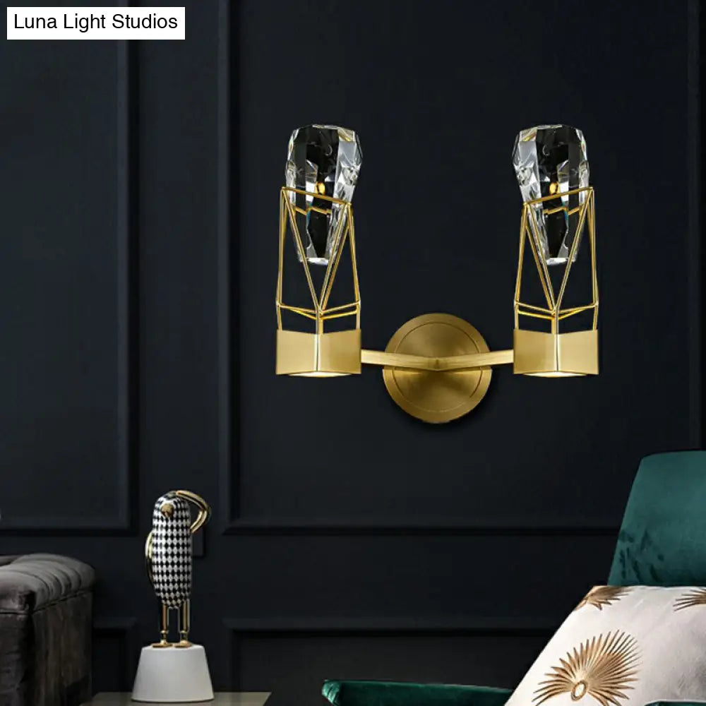 DecorBites™ Modern Brass Wall Sconce with Crystal Rock Deco, Metal Light Fixture