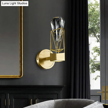 DecorBites™ Modern Brass Wall Sconce with Crystal Rock Deco, Metal Light Fixture