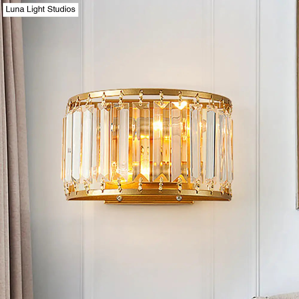 DecorBites™ Modern Brass Wall Sconce with Drum-shaped Clear Crystal Shade - 1 Light Living Room Lighting Fixture