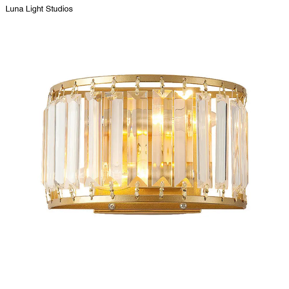 DecorBites™ Modern Brass Wall Sconce with Drum-shaped Clear Crystal Shade - 1 Light Living Room Lighting Fixture