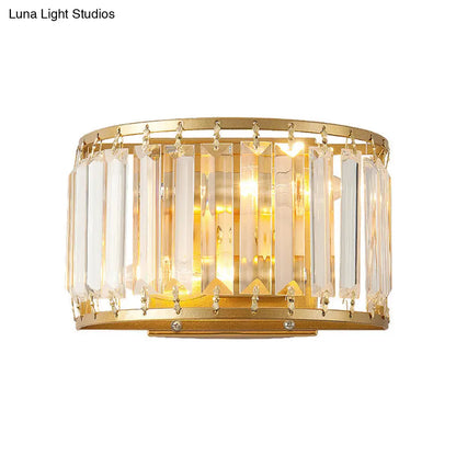 DecorBites™ Modern Brass Wall Sconce with Drum-shaped Clear Crystal Shade - 1 Light Living Room Lighting Fixture