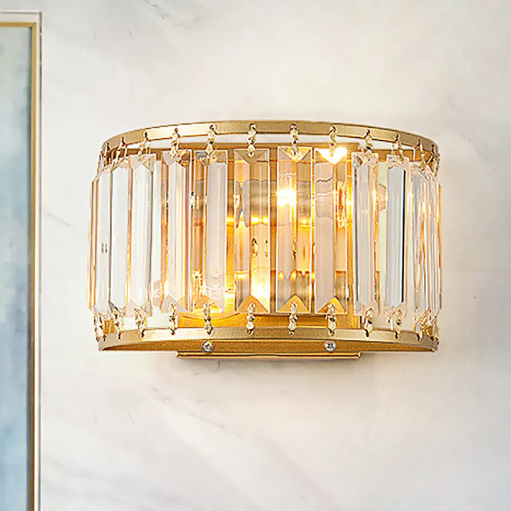 DecorBites™ Modern Brass Wall Sconce with Drum-shaped Clear Crystal Shade - 1 Light Living Room Lighting Fixture