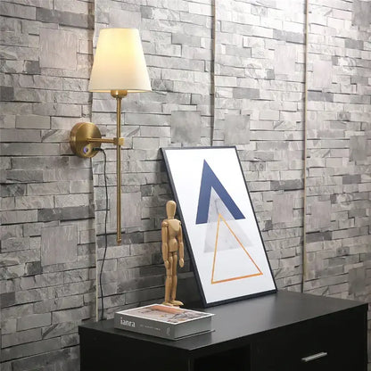 Modern brass wall sconce with white shade – dining room gold touch led