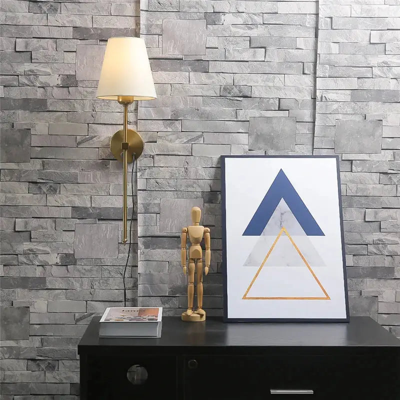 Modern brass wall sconce with white shade – dining room gold touch led