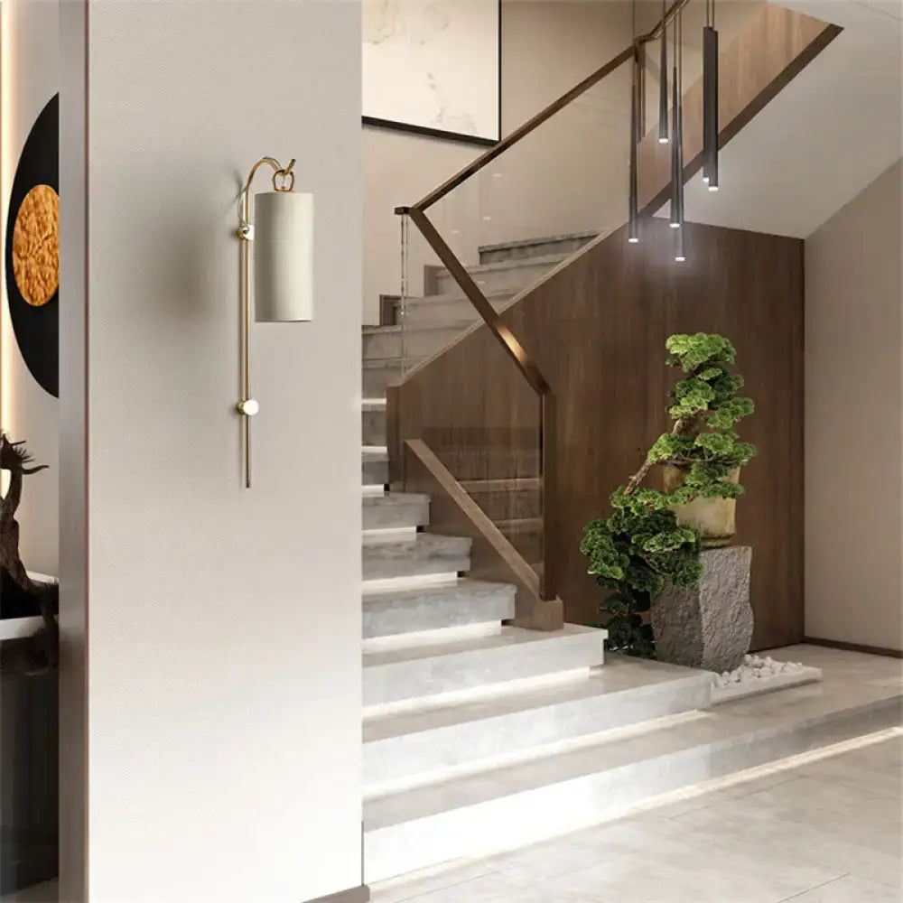 Modern brass & white wall sconce living room direct wired electric