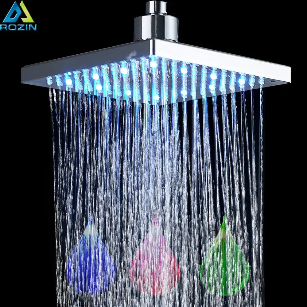 Modern bright chrome led rainfall shower head bathroom faucet