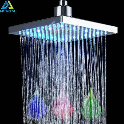 Modern bright chrome led rainfall shower head bathroom faucet