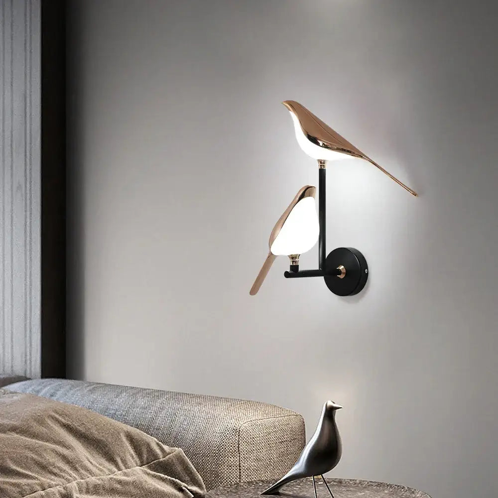 Modern bronze bird wall light pair – living room warm glass sconces