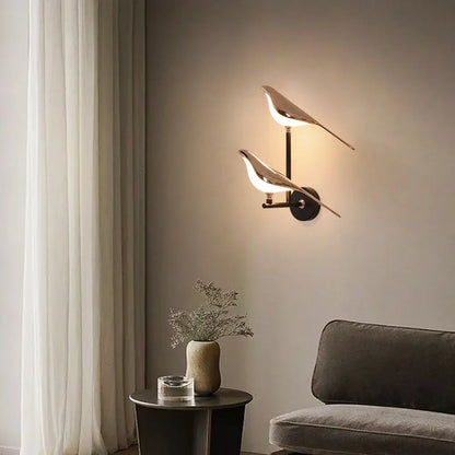 Modern bronze bird wall light pair – living room warm glass sconces