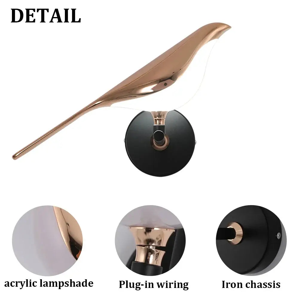 Modern bronze bird wall light pair – living room warm glass sconces