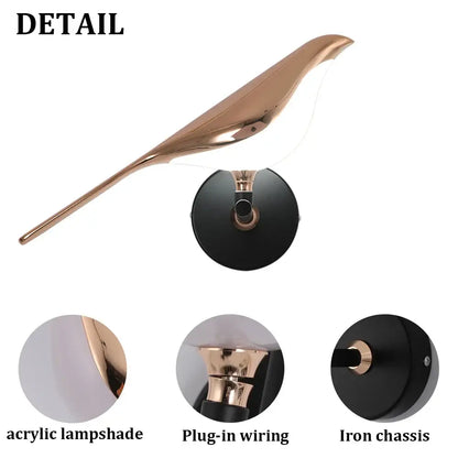 Modern bronze bird wall light pair – living room warm glass sconces
