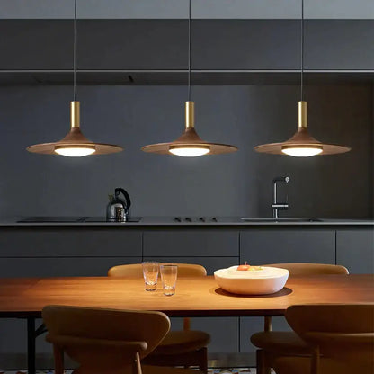Modern bronze black walnut ufo pendant light dining room art lamp