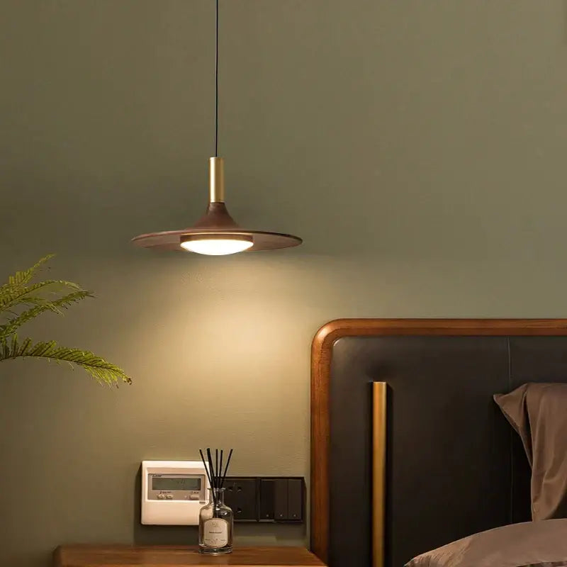Modern bronze black walnut ufo pendant light dining room art lamp