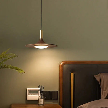 Modern bronze black walnut ufo pendant light dining room art lamp