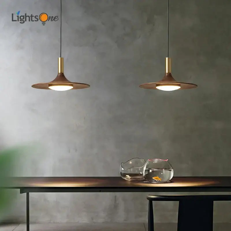 Modern bronze black walnut ufo pendant light dining room art lamp