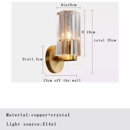 Modern bronze copper crystal wall lamps for bedroom