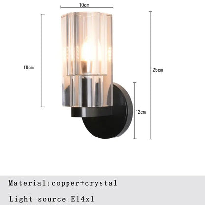 Modern bronze copper crystal wall lamps for bedroom