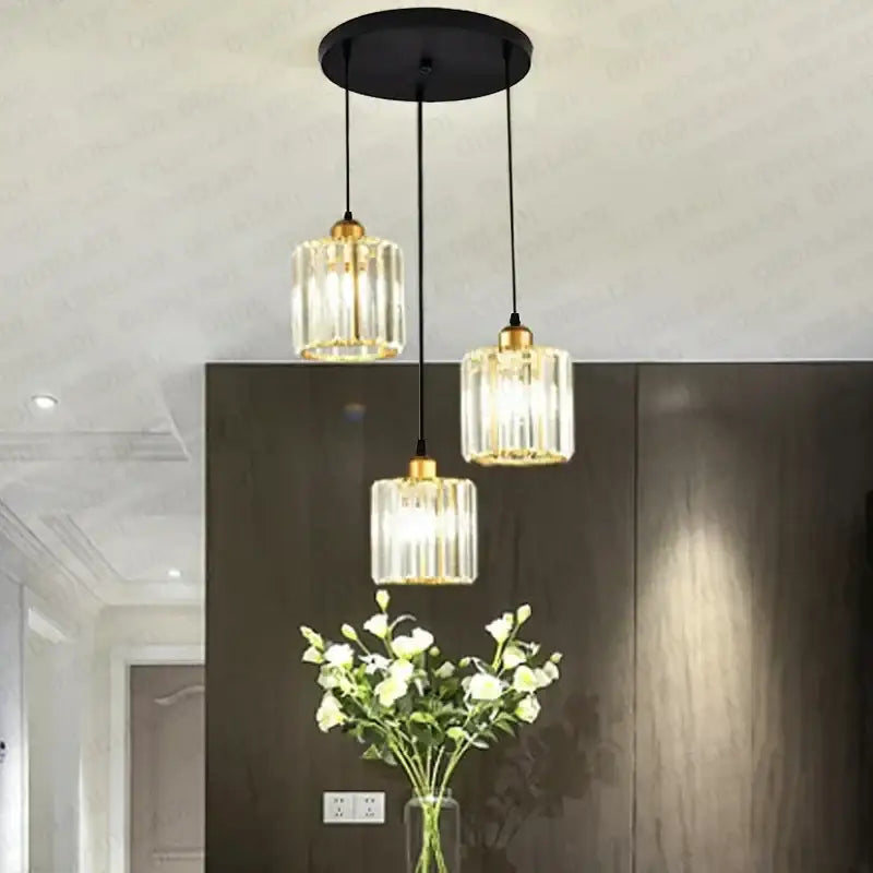 Modern bronze crystal trio pendant light for dining room