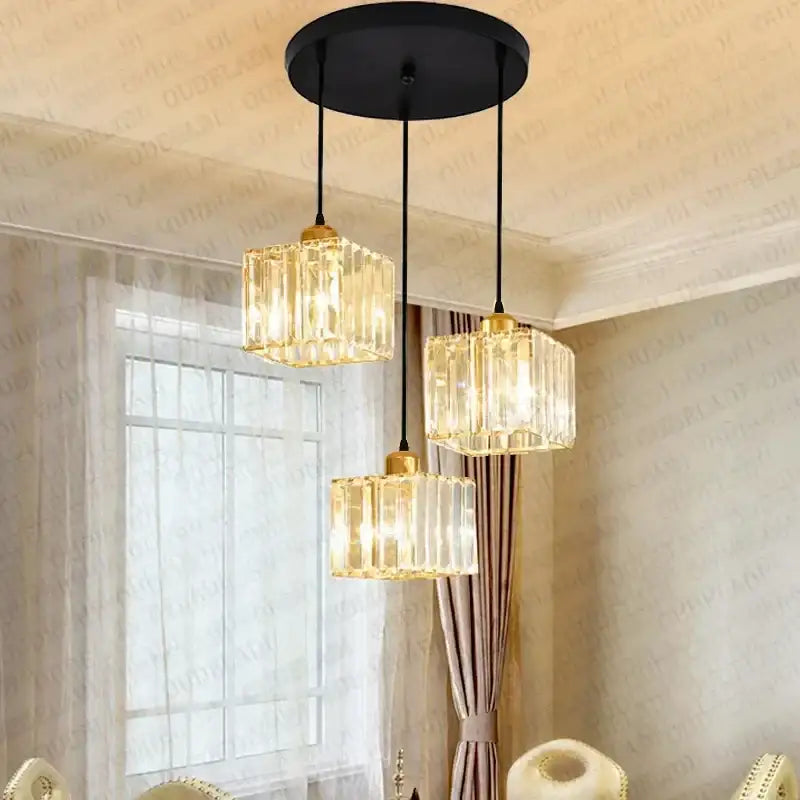 Modern bronze crystal trio pendant light for dining room