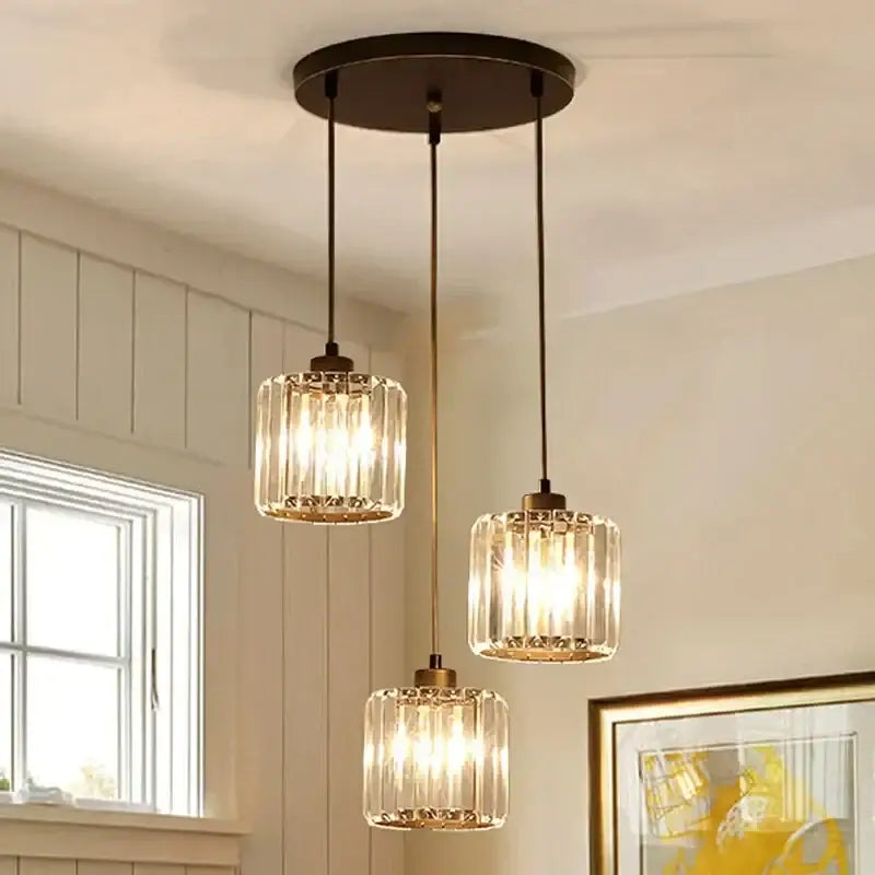 Modern bronze crystal trio pendant light for dining room