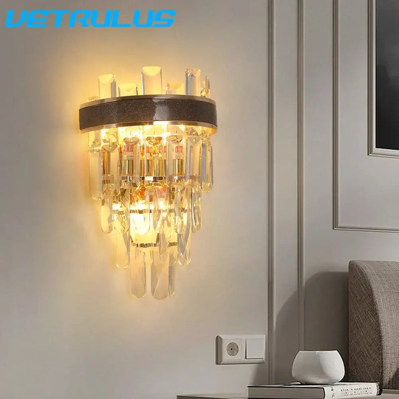 Modern bronze crystal led wall light for living room