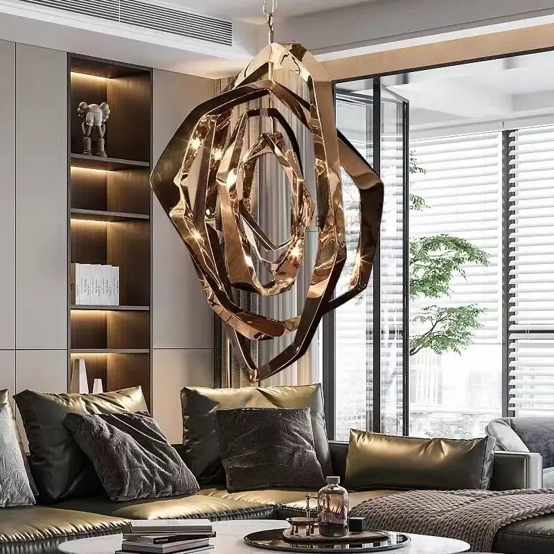 Modern bronze geometric art pendant chandelier for dining room