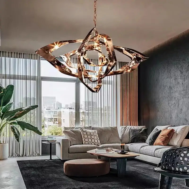 Modern bronze geometric art pendant chandelier for dining room