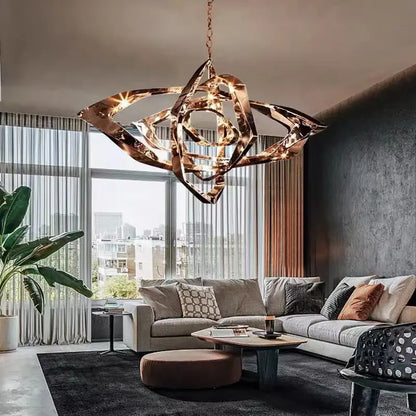 Modern bronze geometric art pendant chandelier for dining room
